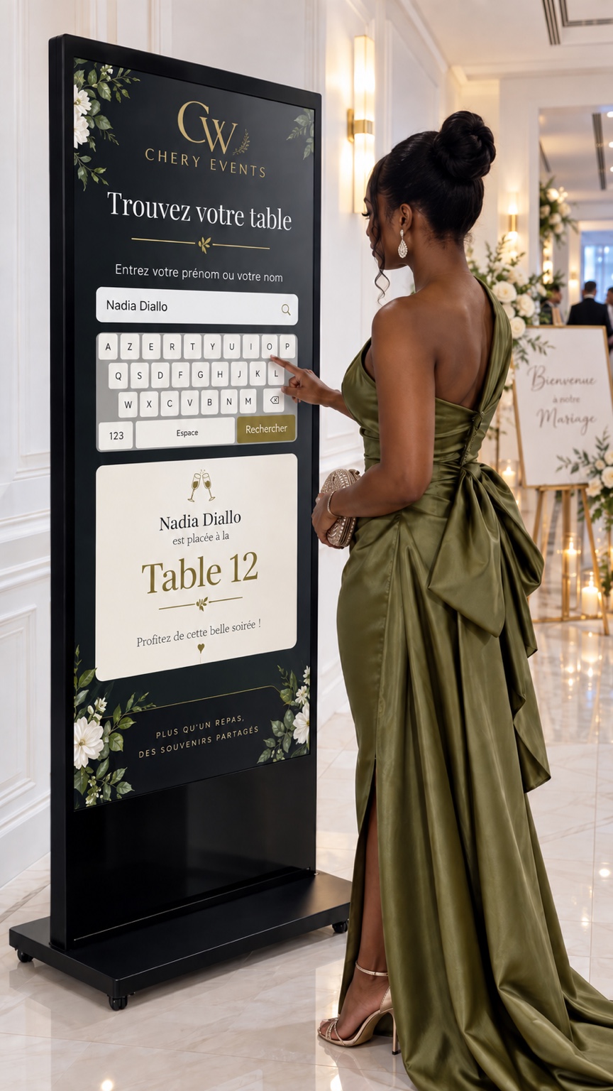 Invitée utilisant la borne de plan de table CW Chery Events