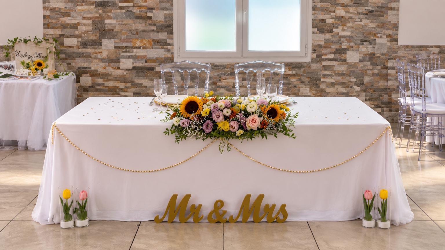 Table d’honneur fleurie des mariés