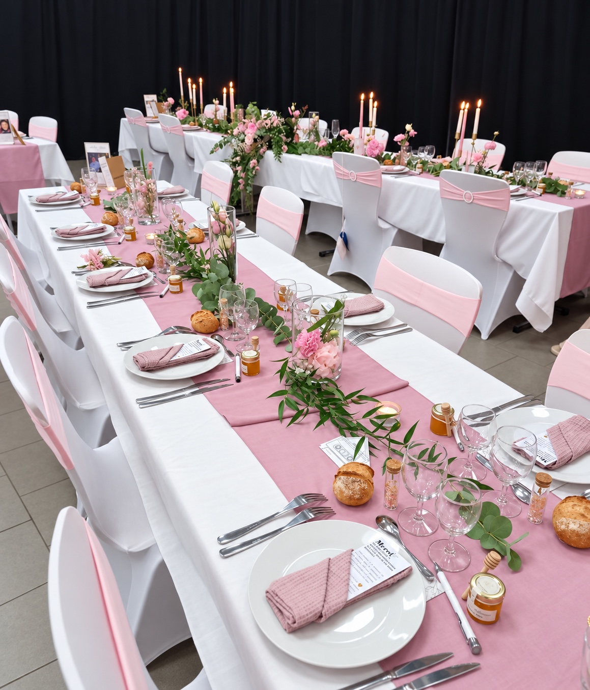 Tables de réception aux détails rose poudré